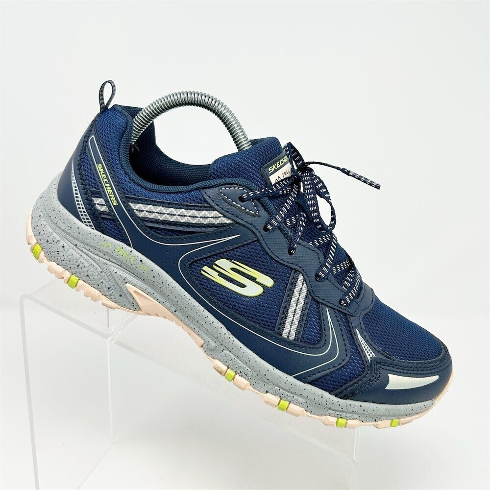 Skechers Hillcrest Trail Sneakers Womens Blue Navy Gray Lime Lace-Up Size 9.5